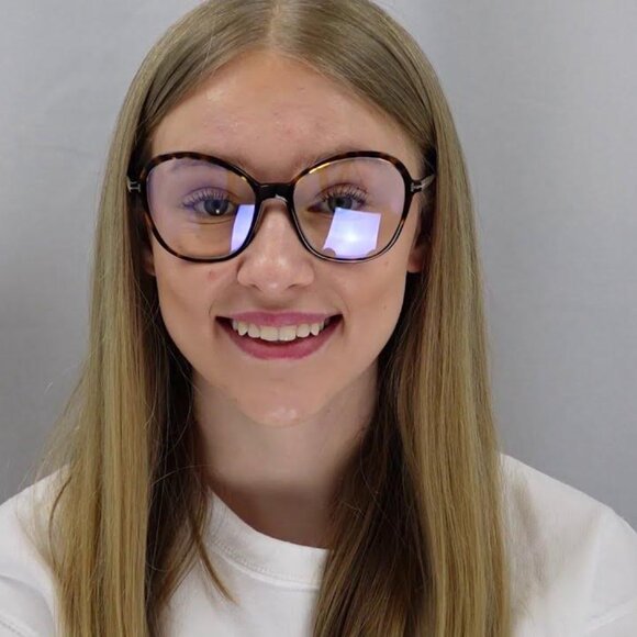 Tom Ford FT5577-B 072 Eyeglasses Pink 55mm Butterfly Frame, Blue Light Block - Picture 3 of 9